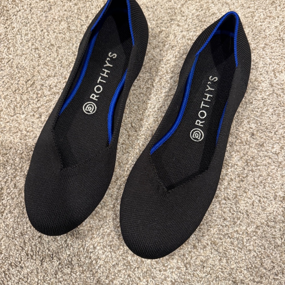 Rothys The Flat Black Solid Round Toe Knit Ballet Flats Womens Size 10